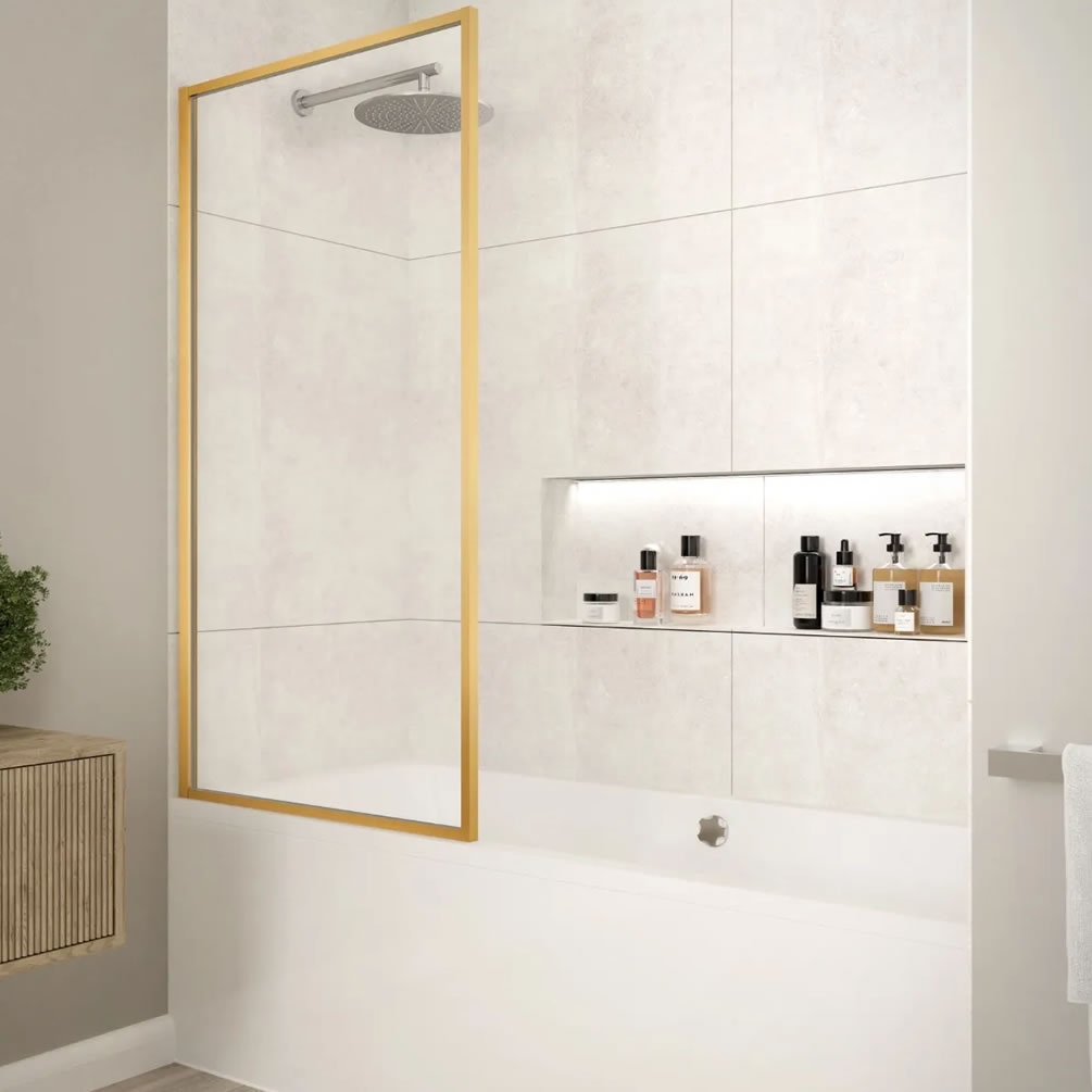 Lifestyle image of Merlyn MB14 Brushed Bronze Framed Fixed Bath Screen